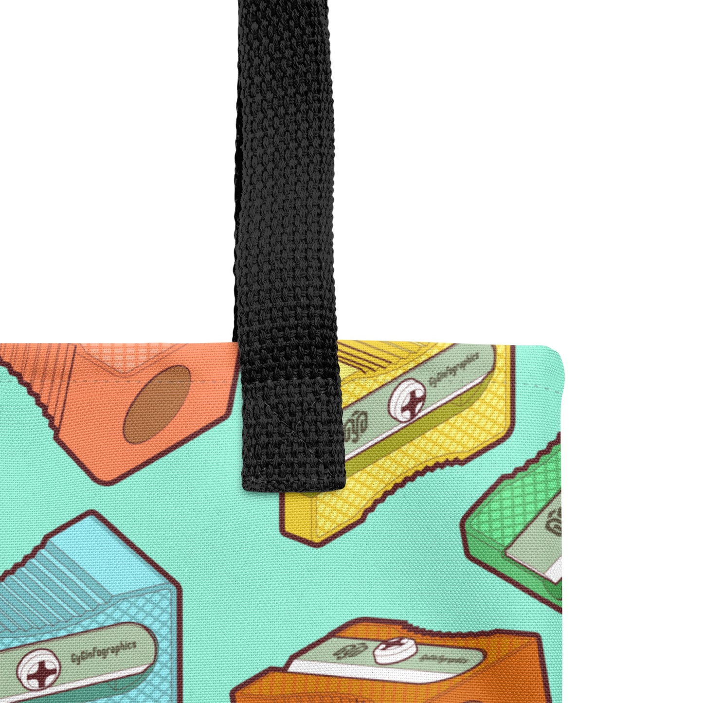 Sacapuntas - Pencil Sharpener. Detalle - Detail. Bolsa de tela con diseño isométrico de GyGinfographics isometric design tote bag.