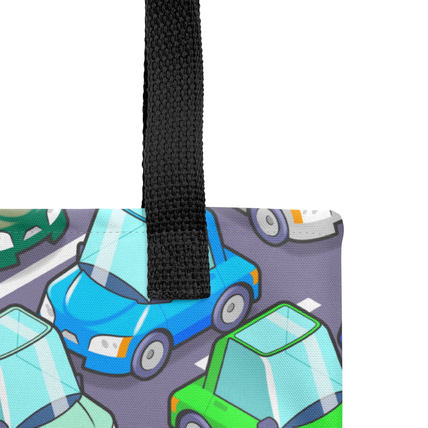 Aparcamiento colorido - Colorful parking. Detalle - Detail. Bolsa de tela con diseño isométrico de GyGinfographics isometric design tote bag.