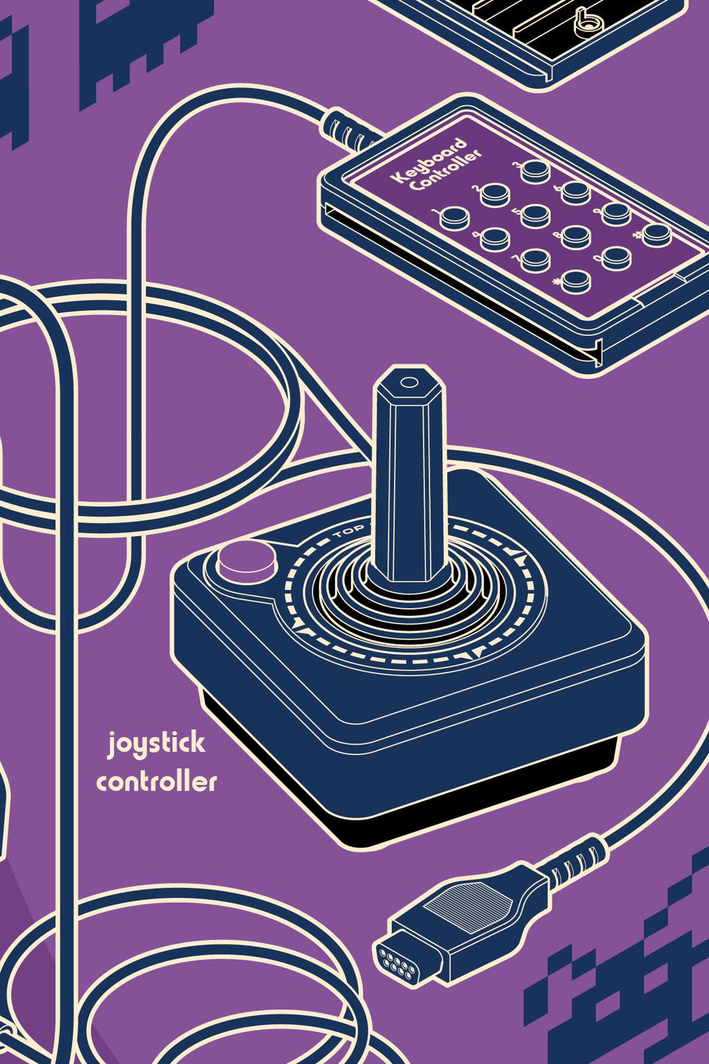 Close-up view of the "Atari 2600 – Exploded Diagram" poster, illustrated by Francisco GyG. Highlights vector line work, isometric projection, and technical drawing style.