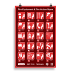 Póster 20×30 pulgadas con señales ISO 7010 de manejo y control de incendios, rediseñadas por GyGinfographics.